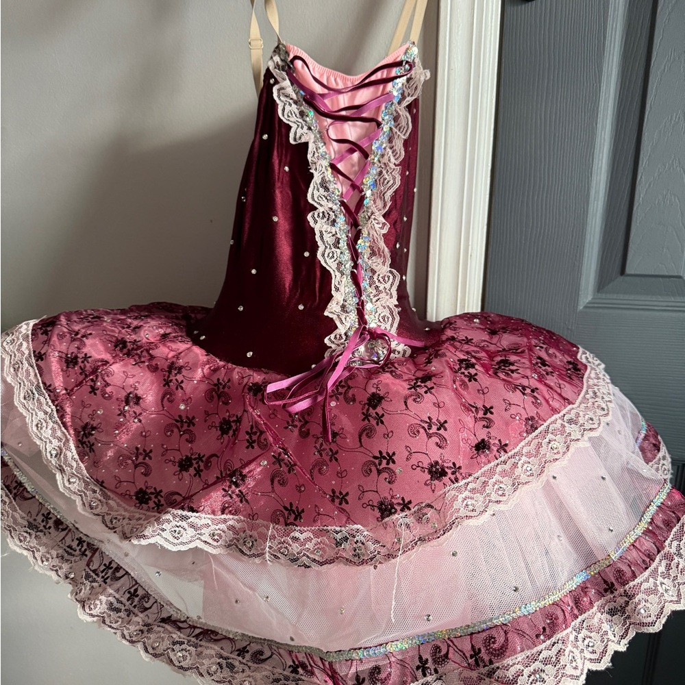 Elegant Burgundy and Pink Lace Dress